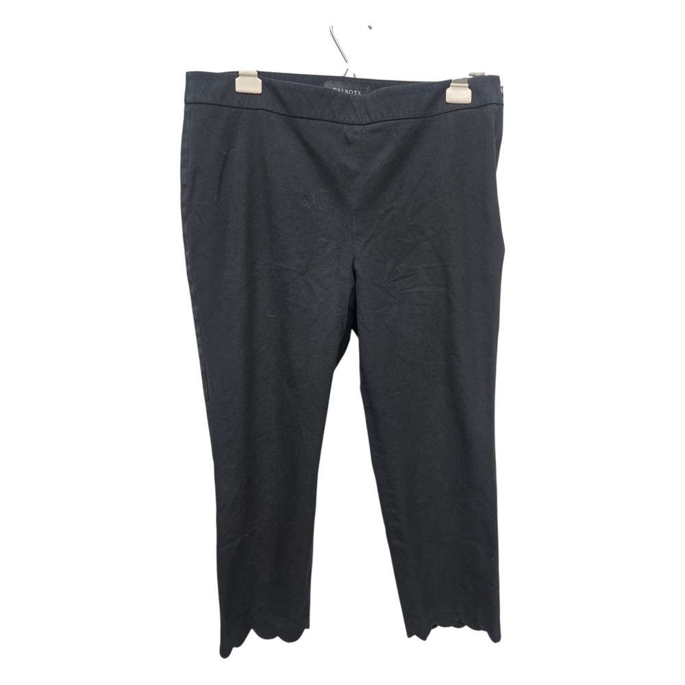 Talbots Chatham Crop Pants Womens 8 Black Scalloped Hem High Rise Stretch